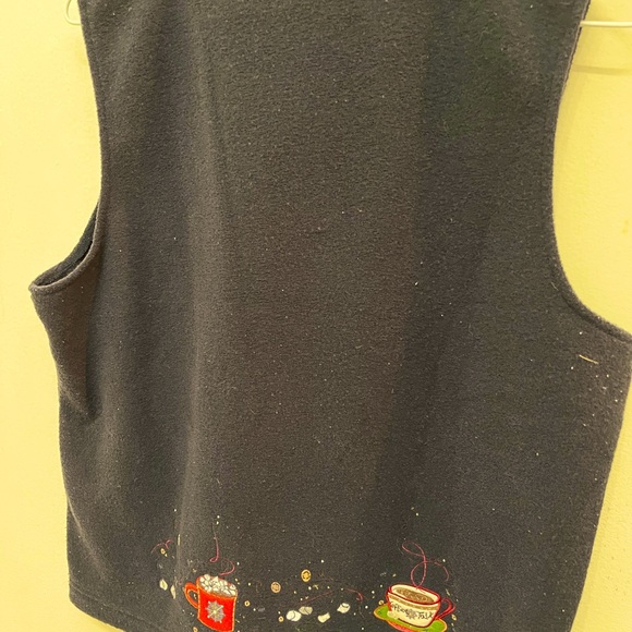 Christopher & Banks Size Large Black Embroidered Hot Cocoa Vest - Picture 1 of 3